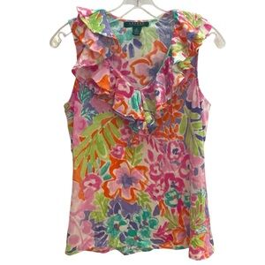 LAUREN RALPH LAUREN Sleeveless Floral Ruffle TOP
